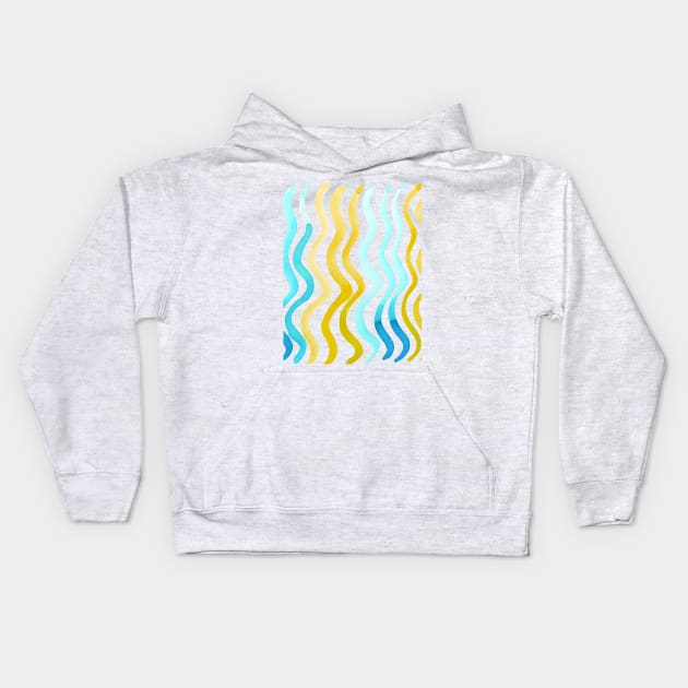 Wavy lines - yellow and aqua Kids Hoodie by wackapacka